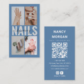 Nail Specialist Dusty Blue Qr Code Photo Collage Visitekaartje (Voorkant / Achterkant)