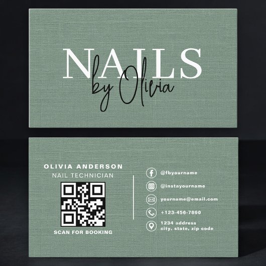 Nail Specialist Linen Sage Green QR Code   Visitekaartje