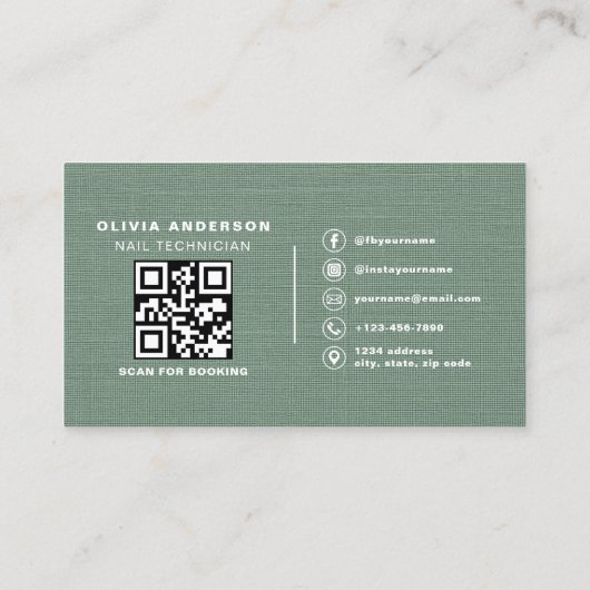 Nail Specialist Linen Sage Green QR Code   Visitekaartje (Achterkant)