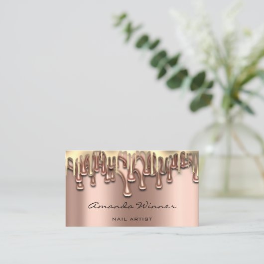 Nail Studio Drip Roos Gold QR Code Logo Wax Body Visitekaartje (Staand voorkant)