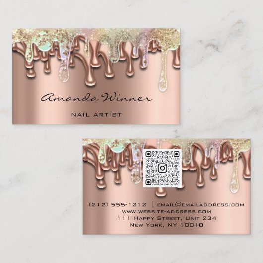Nail Studio Drip Roos QR Code Logo Wax Body Zeep Visitekaartje (Voorkant / Achterkant)