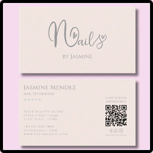Nail Tech Aardse Champagne Roze QR Sociale Iconen Visitekaartje
