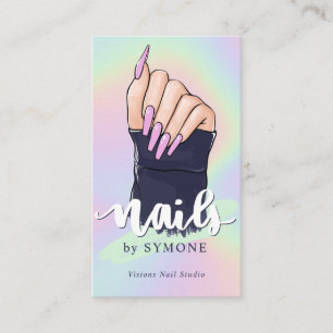 Nail Tech Artist Beauty Salon Pastel Holographic Visitekaartje