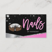 Nail Tech Artist Glam Pink Silver Diamond Salon Bu Visitekaartje (Voorkant)