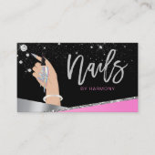 Nail Tech Artist Glam Pink Silver Diamond Salon Bu Visitekaartje (Voorkant)