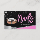 Nail Tech Artist Glam Pink Silver Diamond Salon Bu Visitekaartje (Voorkant)
