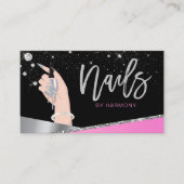 Nail Tech Artist Glam Pink Silver Diamond Salon Visitekaartje (Voorkant)