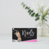 Nail Tech Artist Glam Pink Silver Diamond Salon Visitekaartje (Staand voorkant)