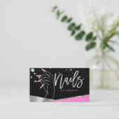 Nail Tech Artist Glam Pink Silver Diamond Salon Visitekaartje (Staand voorkant)