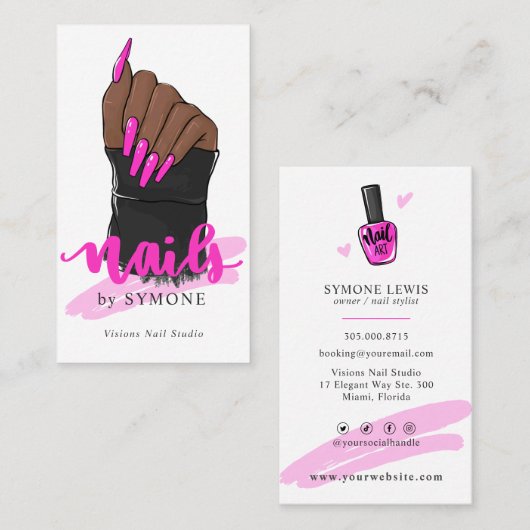 Nail Tech Artist Nail Designer Nail Salon Logo Bus Visitekaartje (Voorkant / Achterkant)