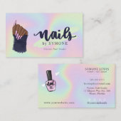 Nail Tech Beauty Salon Pastel Neon Holographic Bus Visitekaartje (Voorkant / Achterkant)