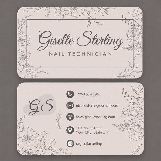 Nail Tech Blush Roze Bloem Visitekaartje