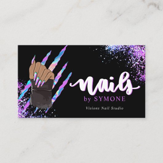 Nail Tech Bold Holographic Your Logo Visitekaartje (Voorkant)