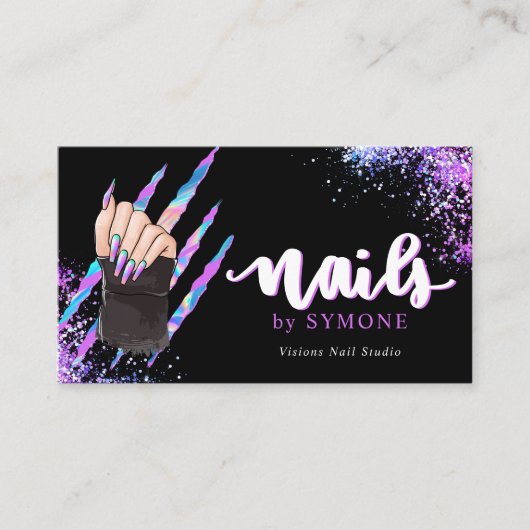 Nail Tech Bold Holographic Your Logo Visitekaartje (Voorkant)
