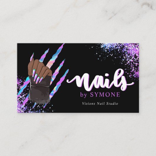 Nail Tech Bold Holographic Your Logo Visitekaartje (Voorkant)