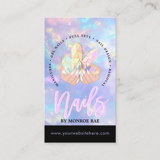Nail Tech Crystal Holographic Nail Shop Blue Opal Visitekaartje (Voorkant)