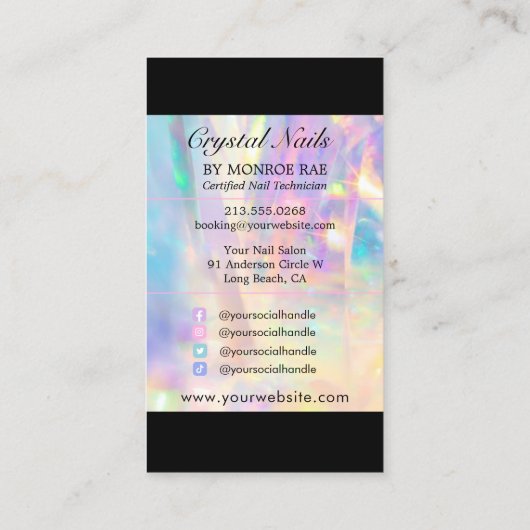 Nail Tech Crystal Holographic Nail Shop Business C Visitekaartje (Achterkant)