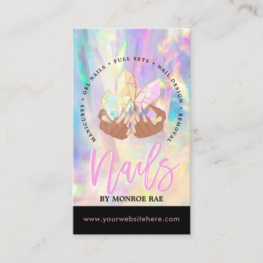 Nail Tech Crystal Holographic Nail Shop Business C Visitekaartje (Voorkant)