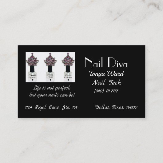 "Nail Tech Diva" Nail Technicia Visitekaartje (Voorkant)