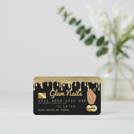 Nail Tech Driving Gold Glitter Luxe-creditcard Visitekaartje (Staand voorkant)