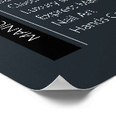 Nail Tech Esthetician prijslijst Zwart Wit Grijs Poster (Hoek)