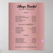 Nail Tech Estheticien prijslijst Roos Gold Poster (Voorkant)