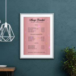 Nail Tech Estheticien prijslijst Roos Gold Poster