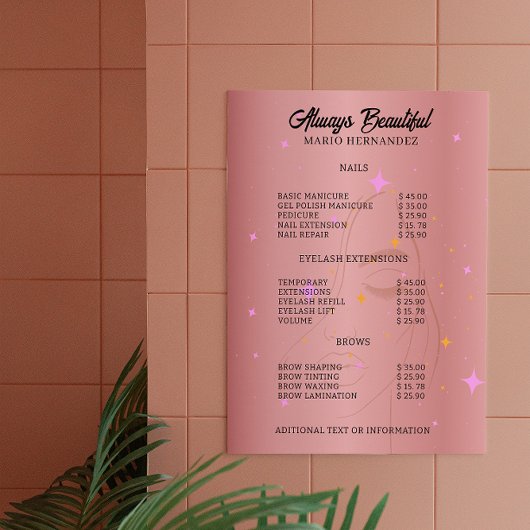 Nail Tech Estheticien prijslijst Roos Gold Poster