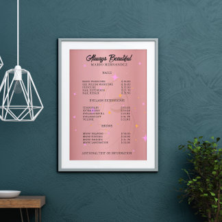 Nail Tech Estheticien prijslijst Roos Gold Poster