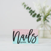 Nail Tech Girly Mint Roze Glitter Ombre Typografie Visitekaartje (Staand voorkant)