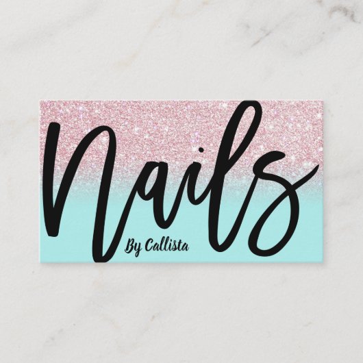 Nail Tech Girly Mint Roze Glitter Ombre Typografie Visitekaartje (Voorkant)