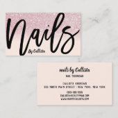 Nail Tech Girly Pink Glitter Ombre Typografie Visitekaartje (Voorkant / Achterkant)
