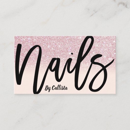 Nail Tech Girly Pink Glitter Ombre Typografie Visitekaartje (Voorkant)