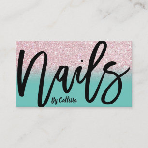 Nail Tech Girly Pink Glitter Ombre Typografie Visitekaartje
