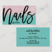 Nail Tech Girly Pink Glitter Ombre Typografie Visitekaartje (Voorkant / Achterkant)