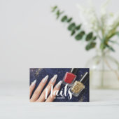 Nail Tech Glam Navy glitter Business Card Visitekaartje (Staand voorkant)