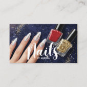 Nail Tech Glam Navy glitter Business Card Visitekaartje (Voorkant)