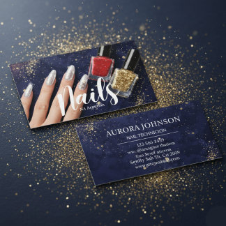 Nail Tech Glam Navy glitter Business Card Visitekaartje