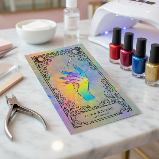 Nail Tech | Holografische Hemelse Nagelstudio Visitekaartje