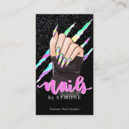 Nail Tech Holographic Claw Slash Nail Shop Logo Bu Visitekaartje