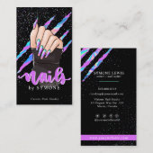 Nail Tech Holographic Claw Slash Nail Shop Logo Visitekaartje (Voorkant / Achterkant)