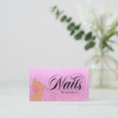 Nail Tech Manicure Artist Hot Pink Glam Glitter Visitekaartje (Staand voorkant)