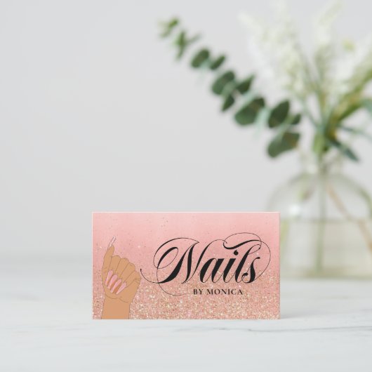 Nail Tech Manicure Artist Peach Gold Glam Glitter Visitekaartje (Staand voorkant)