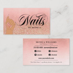 Nail Tech Manicure Artist Peach Gold Glam Glitter Visitekaartje