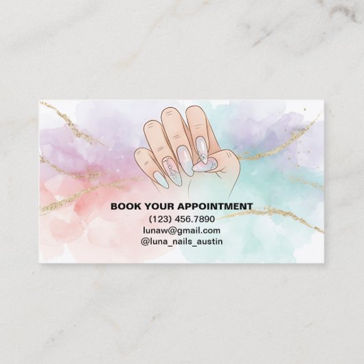 Nail Tech Manicure Watercolor Visitekaartje (Achterkant)