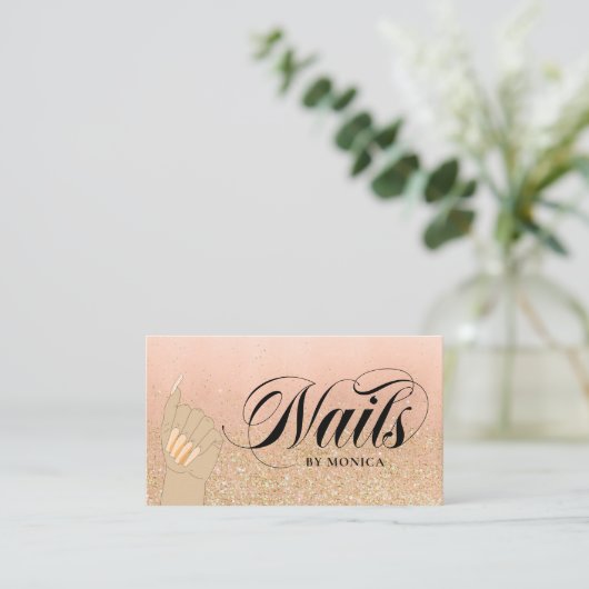 Nail Tech Manicurist Golden Glam Salon Business Visitekaartje (Staand voorkant)