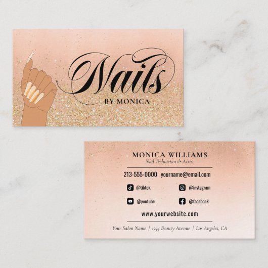 Nail Tech Manicurist Golden Glam Salon Visitekaartje (Voorkant / Achterkant)