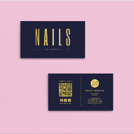Nail Tech Manicurist QR Code Logo Marine & Goud Visitekaartje