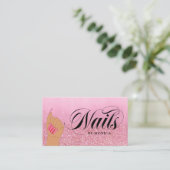 Nail Tech Manicurist Roos Red Glam Glitter Salon B Visitekaartje (Staand voorkant)