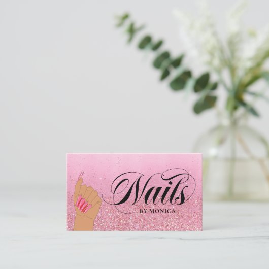 Nail Tech Manicurist Roos Red Glam Glitter Salon B Visitekaartje (Staand voorkant)